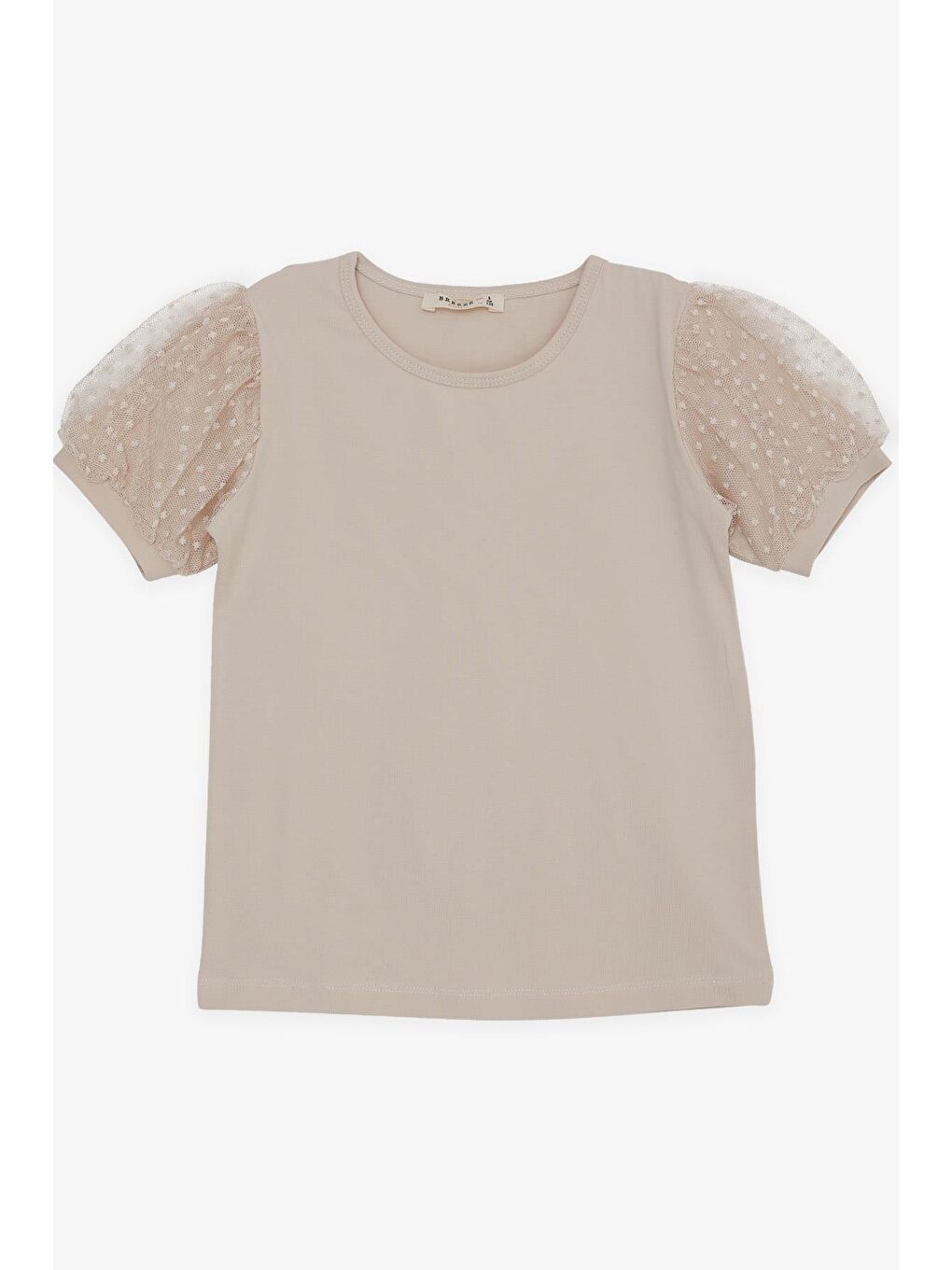 Kız Çocuk Tişört Kolları Tüllü Bej (8-12 Yaş)