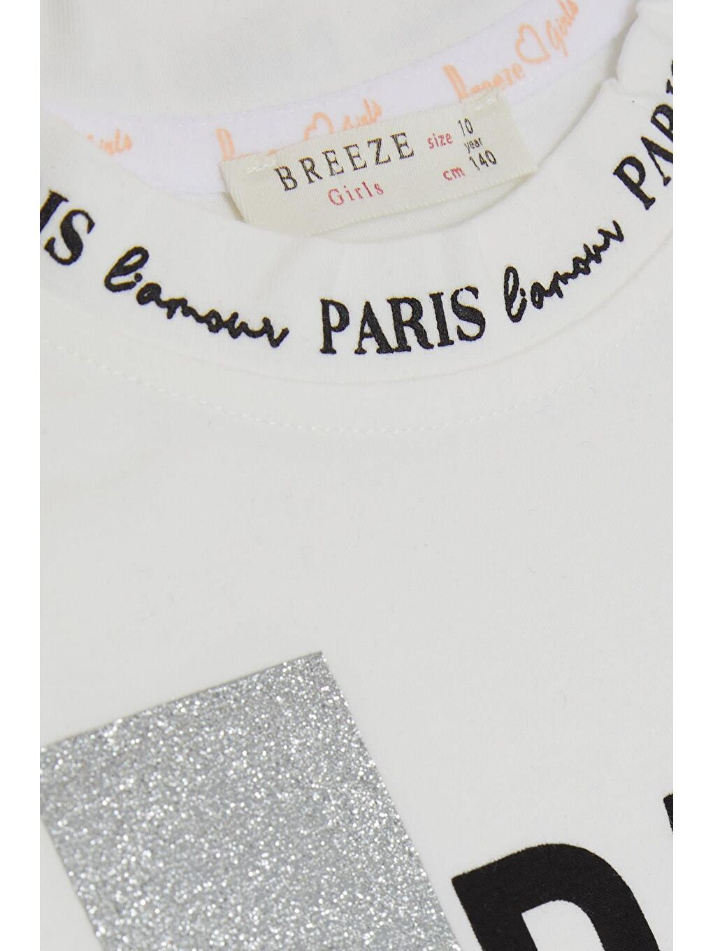 Kız Çocuk Tişört Yazı Baskılı Simli Yanları Büzgülü Ekru (9-14 Yaş)-2