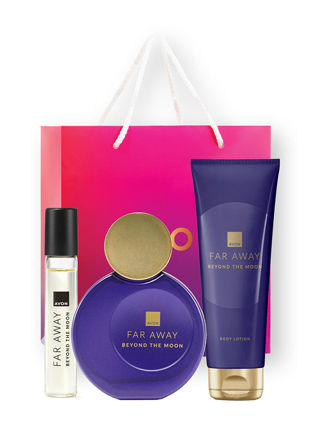 AVON Far Away Beyond The Moon Kadın Parfüm, Losyon, Sprey Parfüm ve Hediye Çantalı Paket