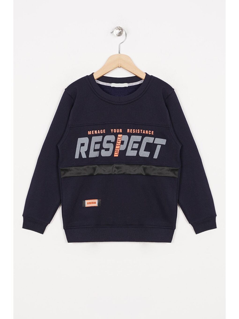 Zepkids Lacivert Bisiklet Yaka Uzun Kol Respect Baskılı Lacivert Renk Erkek Çocuk Sweatshirt