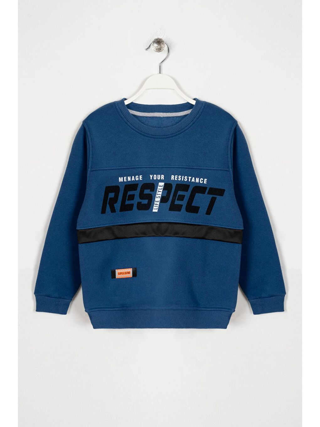 Zepkids İndigo Bisiklet Yaka Uzun Kol Respect Baskılı Indigo Renk Erkek Çocuk Sweatshirt