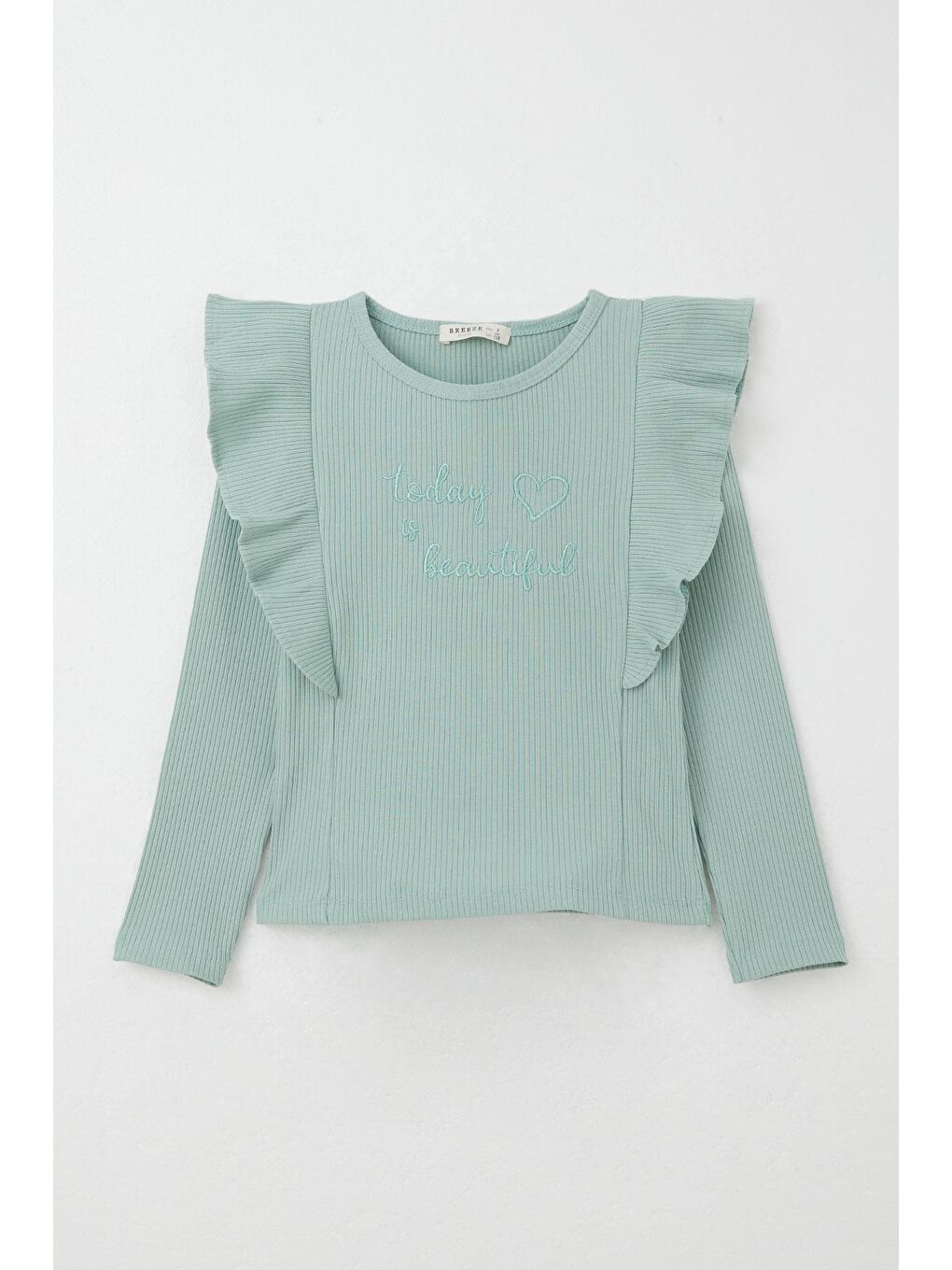 Kız Çocuk Taytlı Takım Yazı Nakışlı Paçası Yırtmaçlı Mint Yeşili (4-8 Yaş)-5