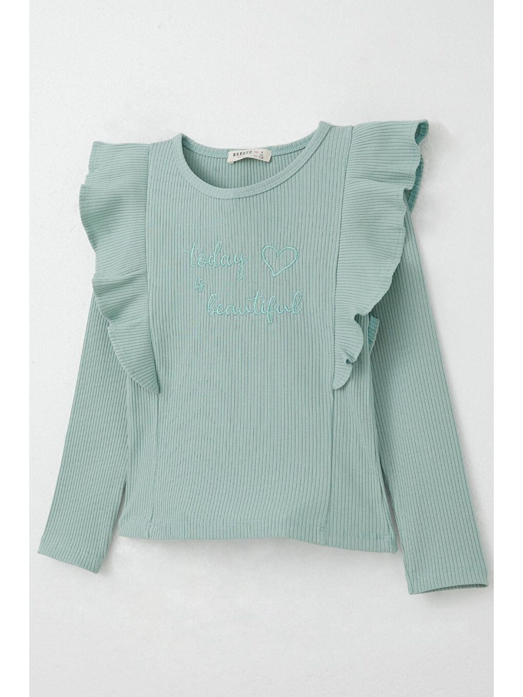 Kız Çocuk Taytlı Takım Yazı Nakışlı Paçası Yırtmaçlı Mint Yeşili (4-8 Yaş)-9