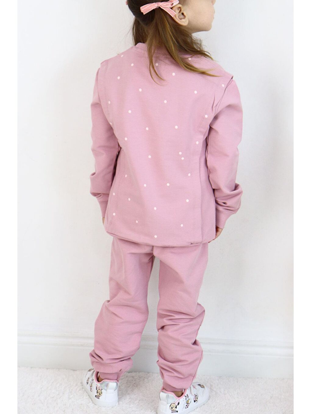 Pembe Kız Çocuk Eşofman Takım Mutluluk Temalı Puantiye Desenli Gülkurusu (4-8 Yaş)-5