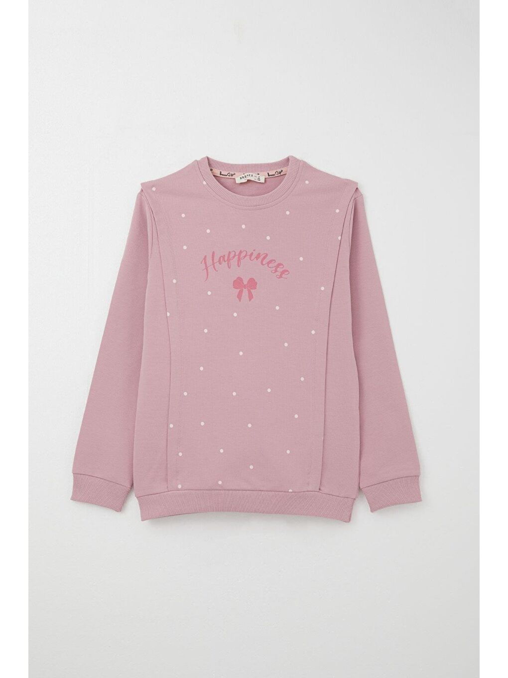 Pembe Kız Çocuk Eşofman Takım Mutluluk Temalı Puantiye Desenli Gülkurusu (4-8 Yaş)-7