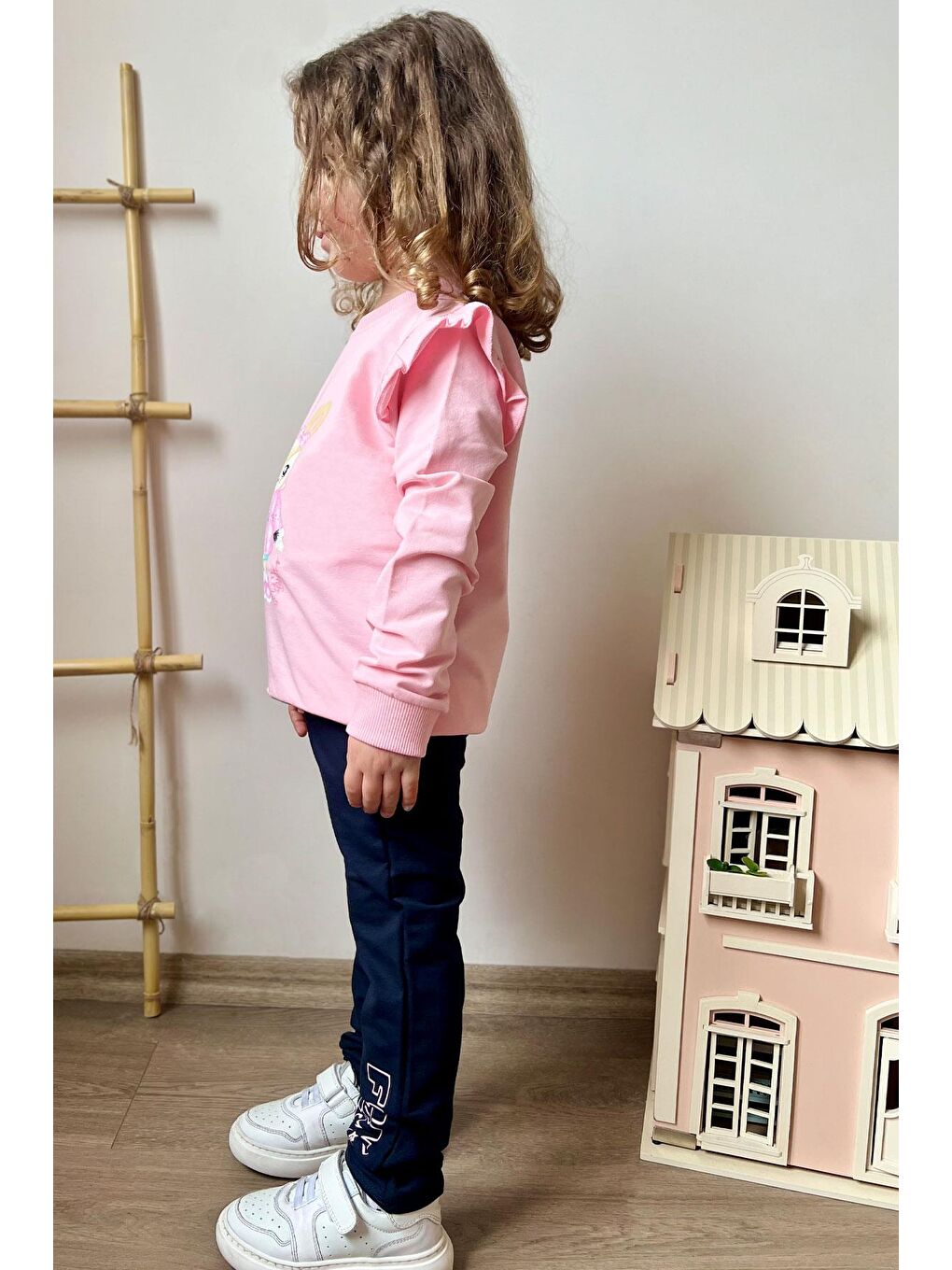 Kız Çocuk Eşofman Takım Sevimli Tavşancık Baskılı Pembe (3-8 Yaş)-2