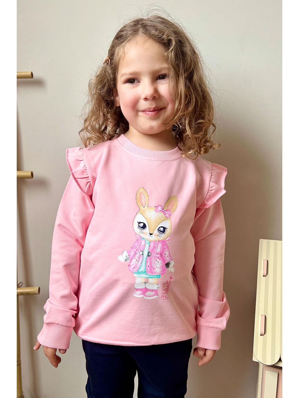 Kız Çocuk Eşofman Takım Sevimli Tavşancık Baskılı Pembe (3-8 Yaş)-3