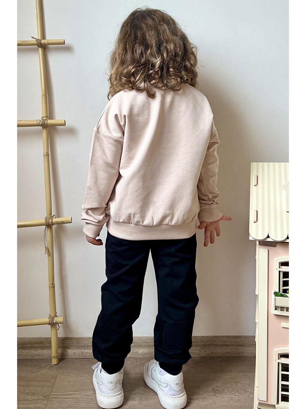 Kız Çocuk Eşofman Takım Slogan Temalı Püsküllü Çiçek Nakışlı Bej (9 Yaş)-1