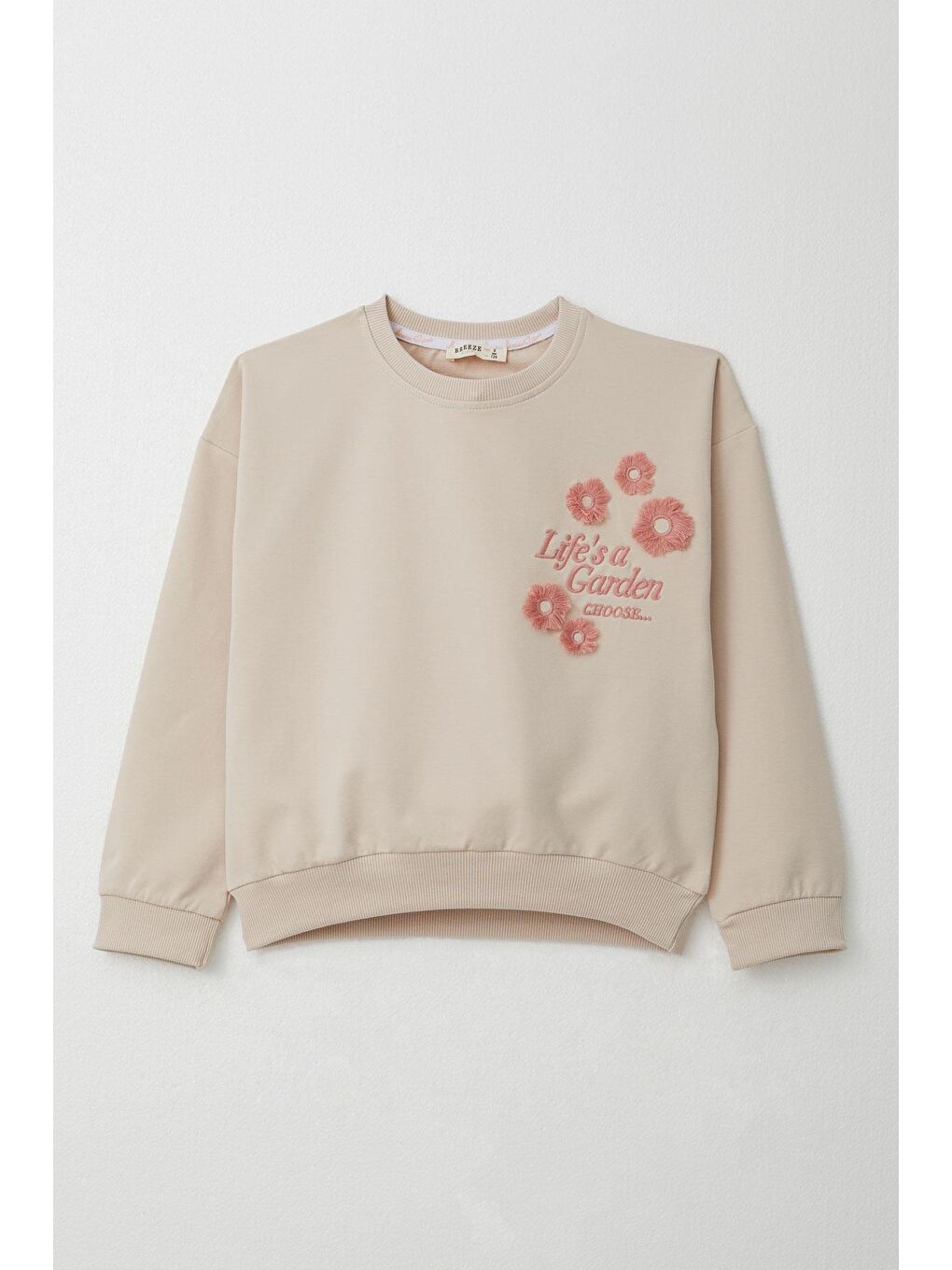Kız Çocuk Eşofman Takım Slogan Temalı Püsküllü Çiçek Nakışlı Bej (9 Yaş)-5