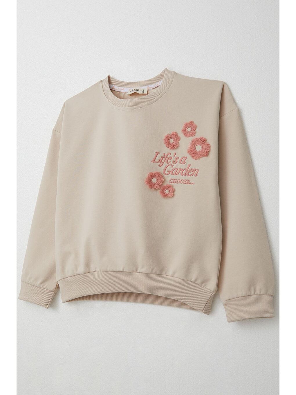 Kız Çocuk Eşofman Takım Slogan Temalı Püsküllü Çiçek Nakışlı Bej (9 Yaş)-9