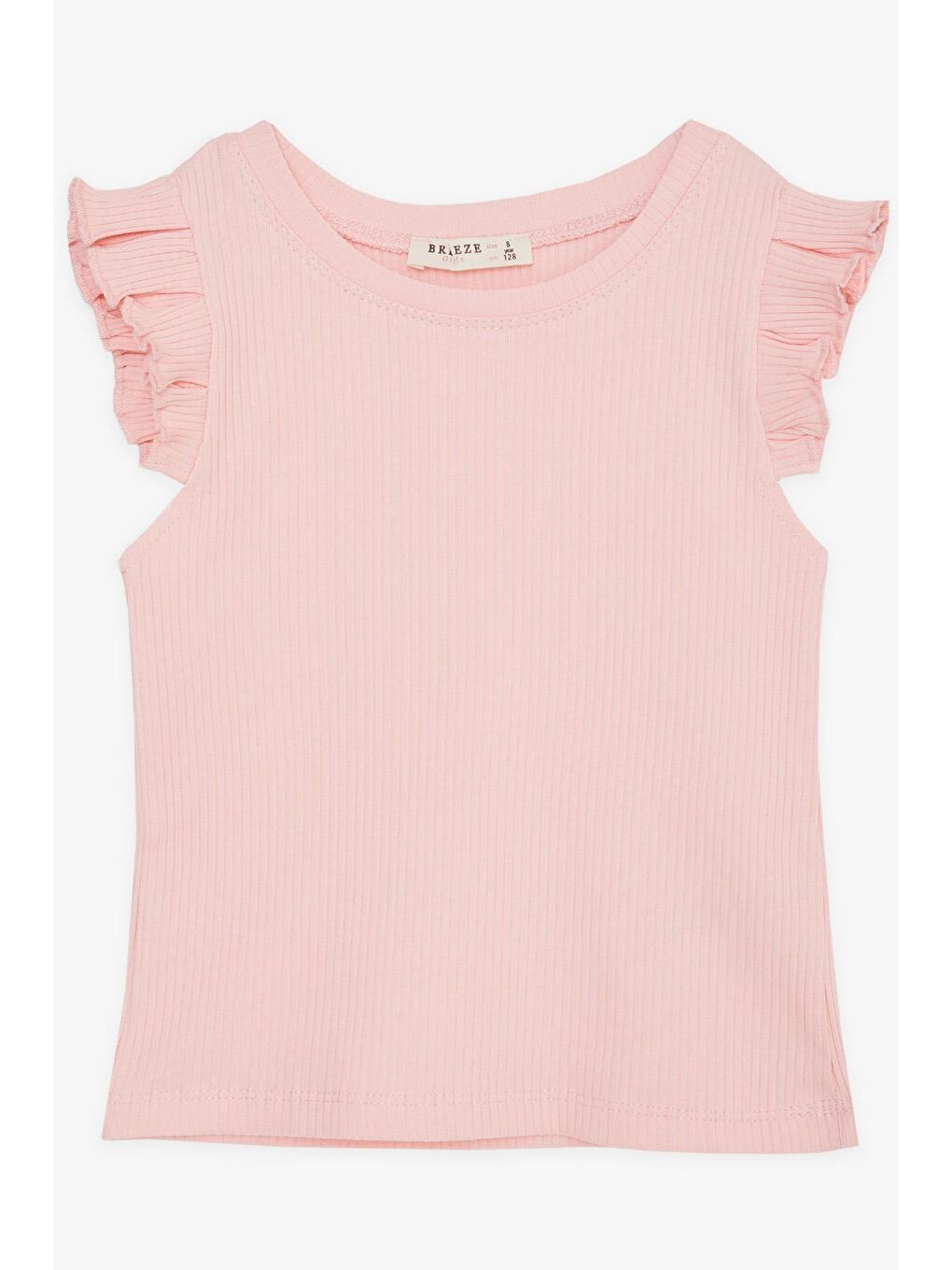 Pembe Kız Çocuk Crop Tişört Kolları Fırfırlı Somon (8-14 Yaş)