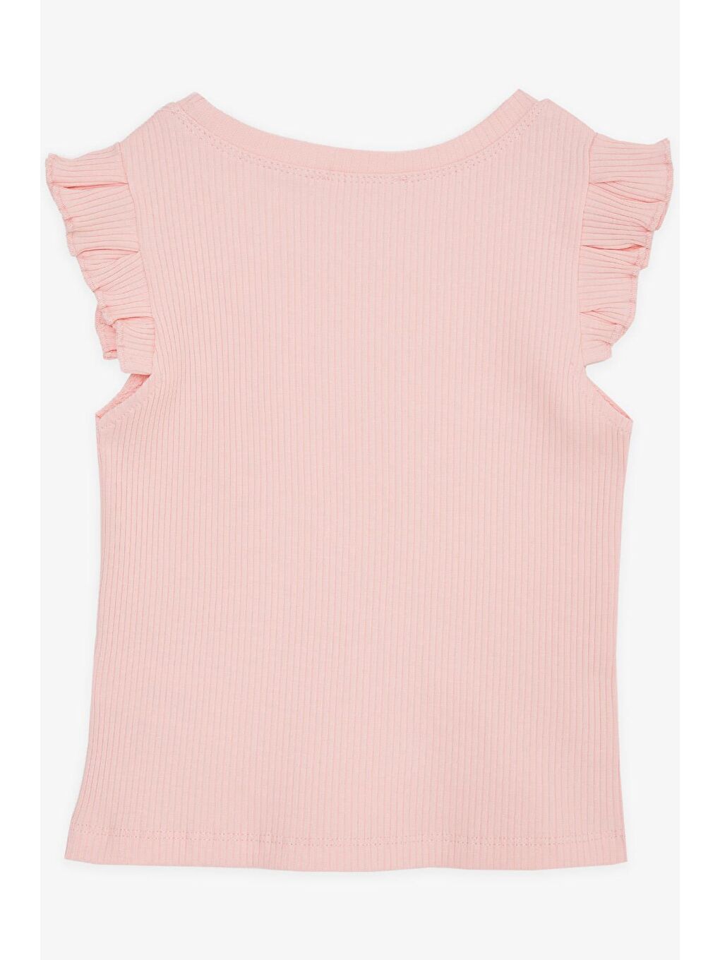 Pembe Kız Çocuk Crop Tişört Kolları Fırfırlı Somon (8-14 Yaş)-1