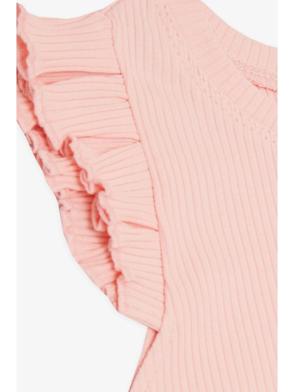 Pembe Kız Çocuk Crop Tişört Kolları Fırfırlı Somon (8-14 Yaş)-2