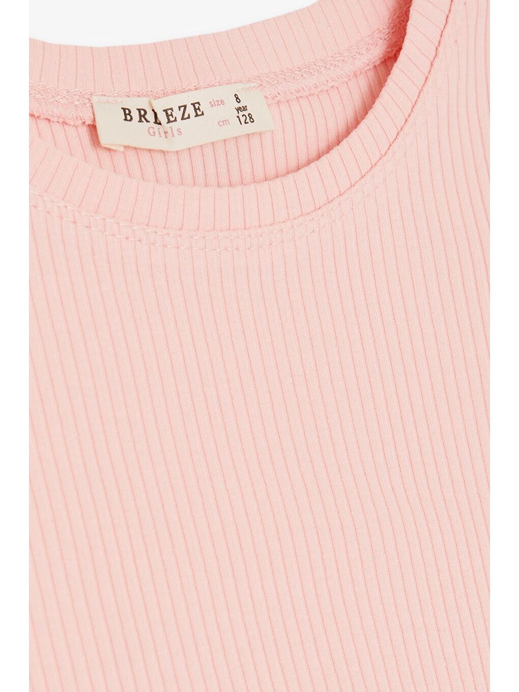 Pembe Kız Çocuk Crop Tişört Kolları Fırfırlı Somon (8-14 Yaş)-3