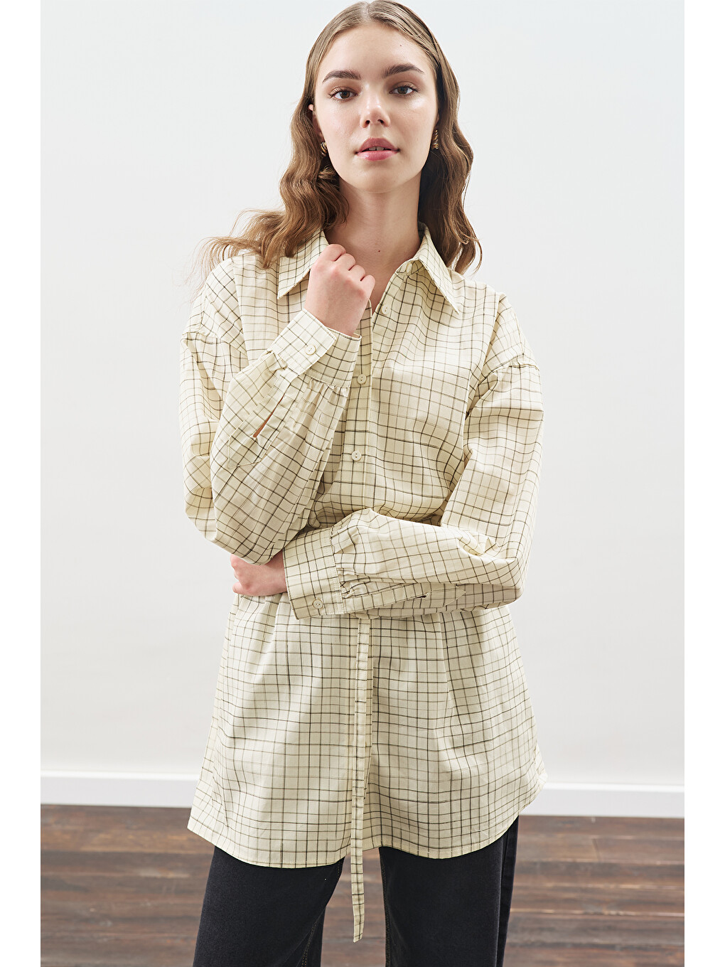 Desenli Poplin Tunik Sarı-2