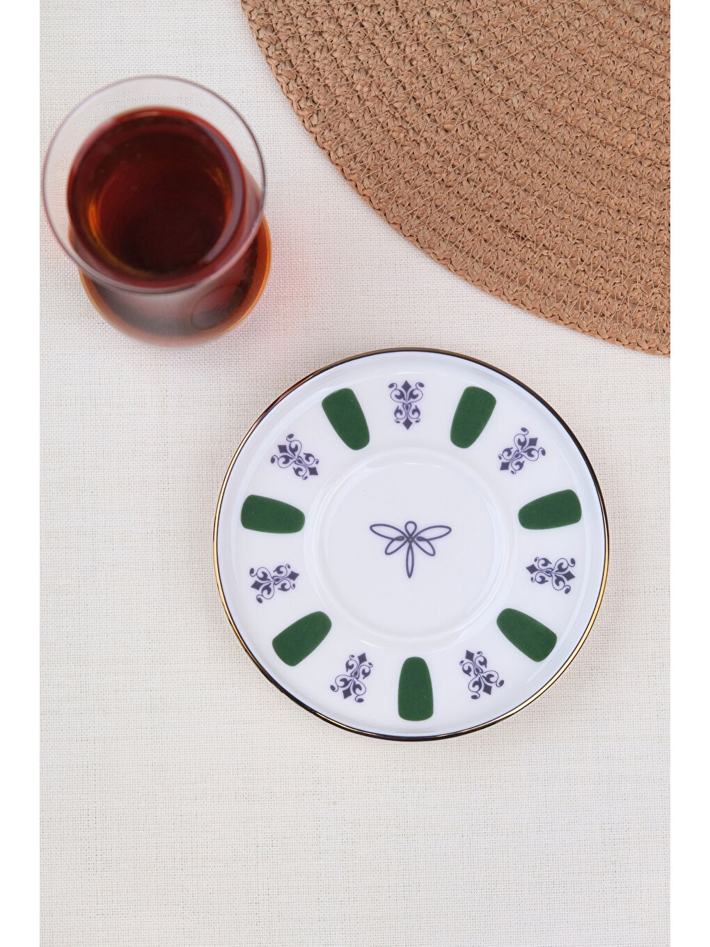 Beyaz Porselen Acem Zade Yeşil Çay Tabağı 11,8cm Tekli