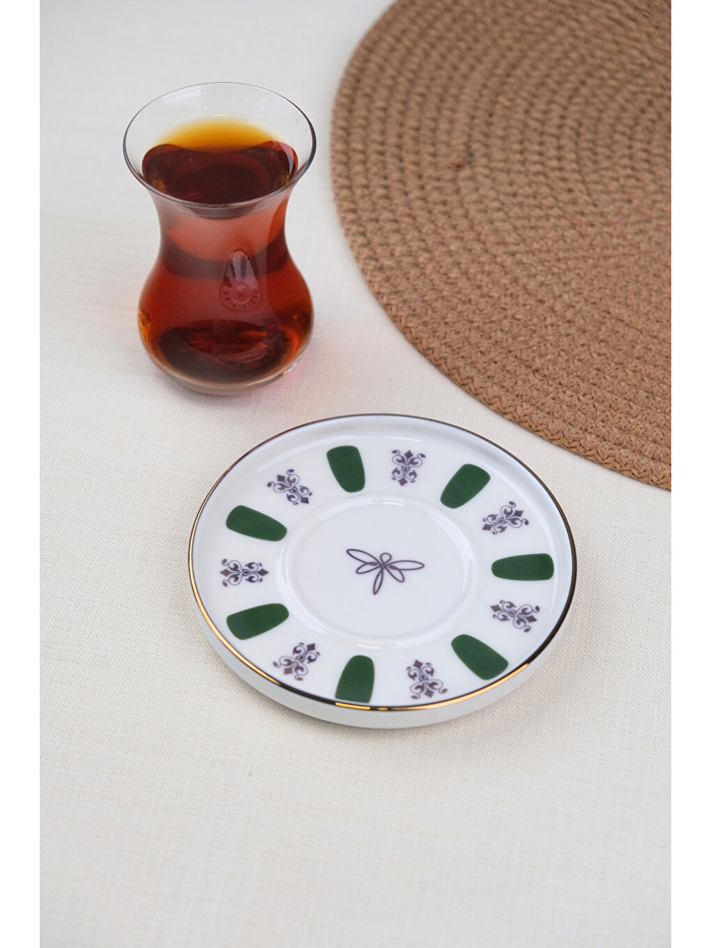 Beyaz Porselen Acem Zade Yeşil Çay Tabağı 11,8cm Tekli-1