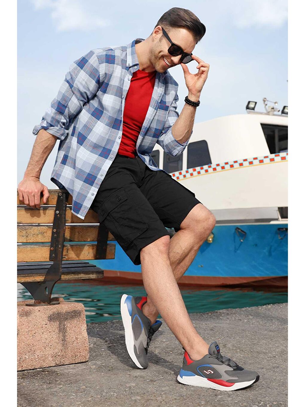 Erkek Sneaker Günlük Spor Ayakkabı 27462 Koyu Gri - Kırmızı-1