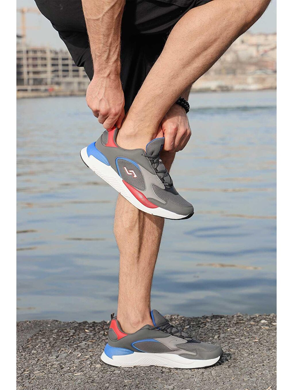 Erkek Sneaker Günlük Spor Ayakkabı 27462 Koyu Gri - Kırmızı-3