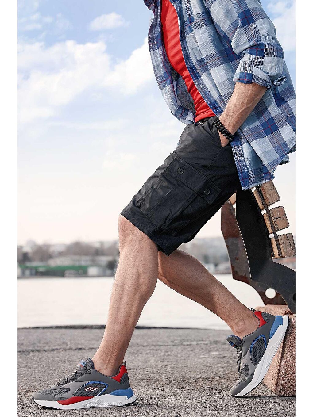 Erkek Sneaker Günlük Spor Ayakkabı 27462 Koyu Gri - Kırmızı-4