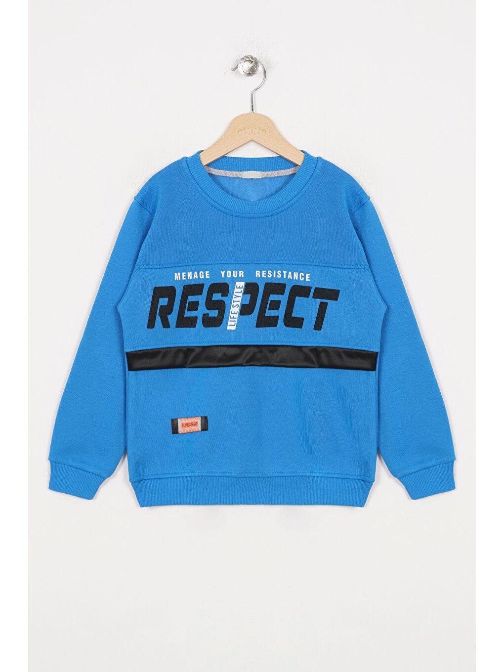 Zepkids Mavi Bisiklet Yaka Uzun Kol Respect Baskılı Mavi Renk Erkek Çocuk Sweatshirt