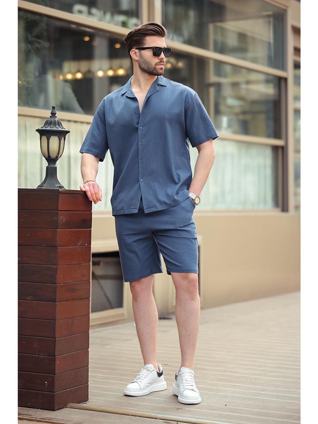 Lacivert Basic Erkek Şort %100 Pamuk Takımı 6729-1