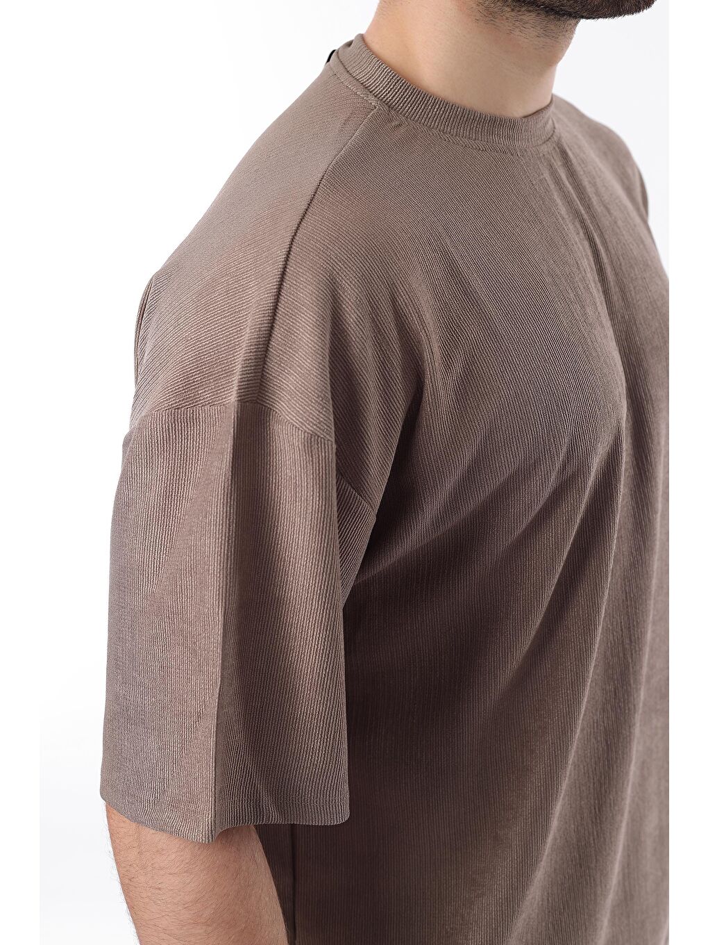 Kahverengi Bisiklet Yaka Erkek Şort Takımı 5949-3