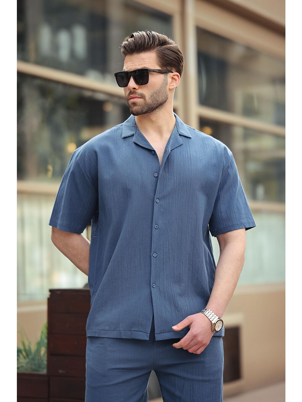 Lacivert Basic Erkek Şort %100 Pamuk Takımı 6729-2