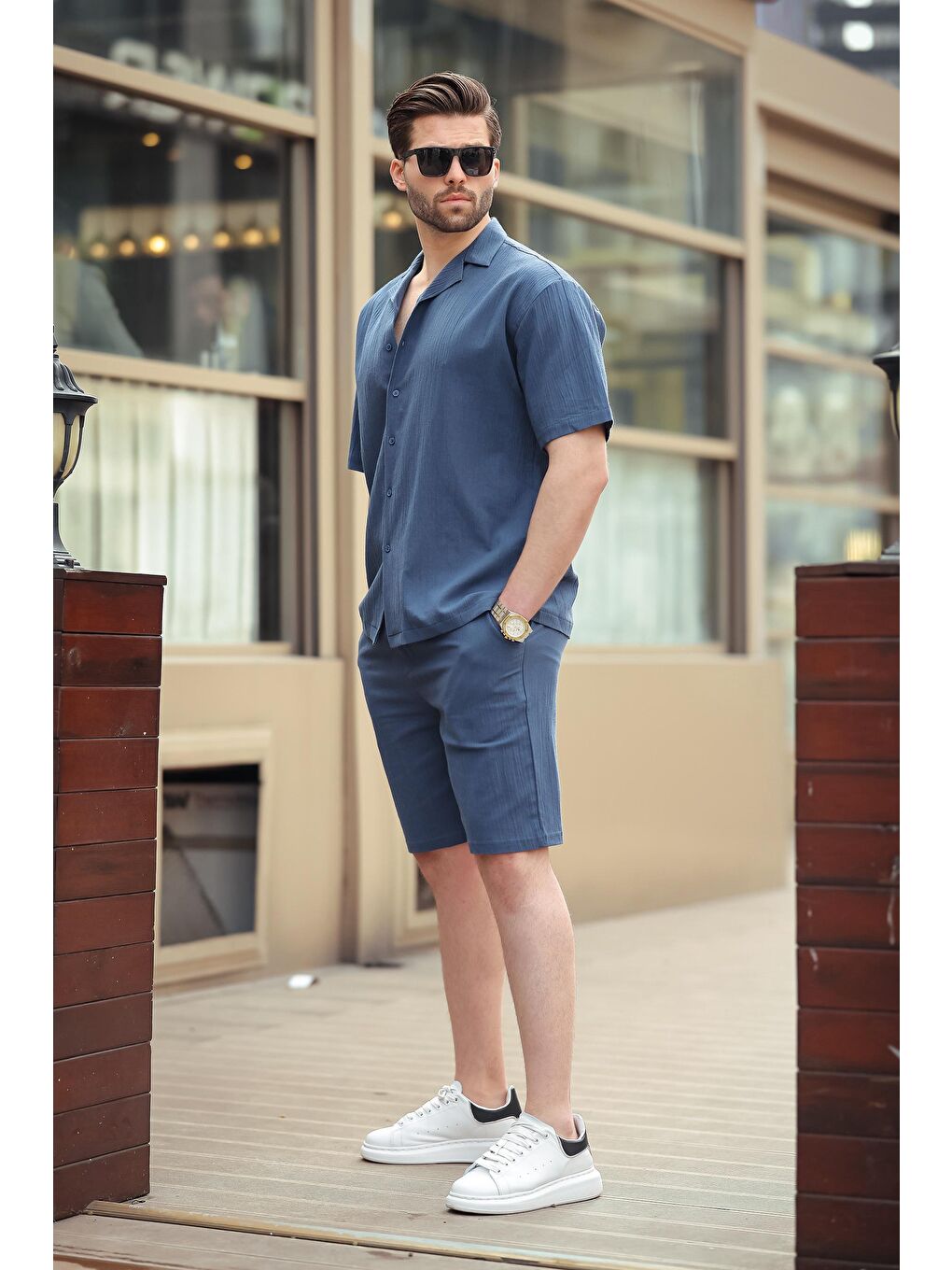 Lacivert Basic Erkek Şort %100 Pamuk Takımı 6729-3