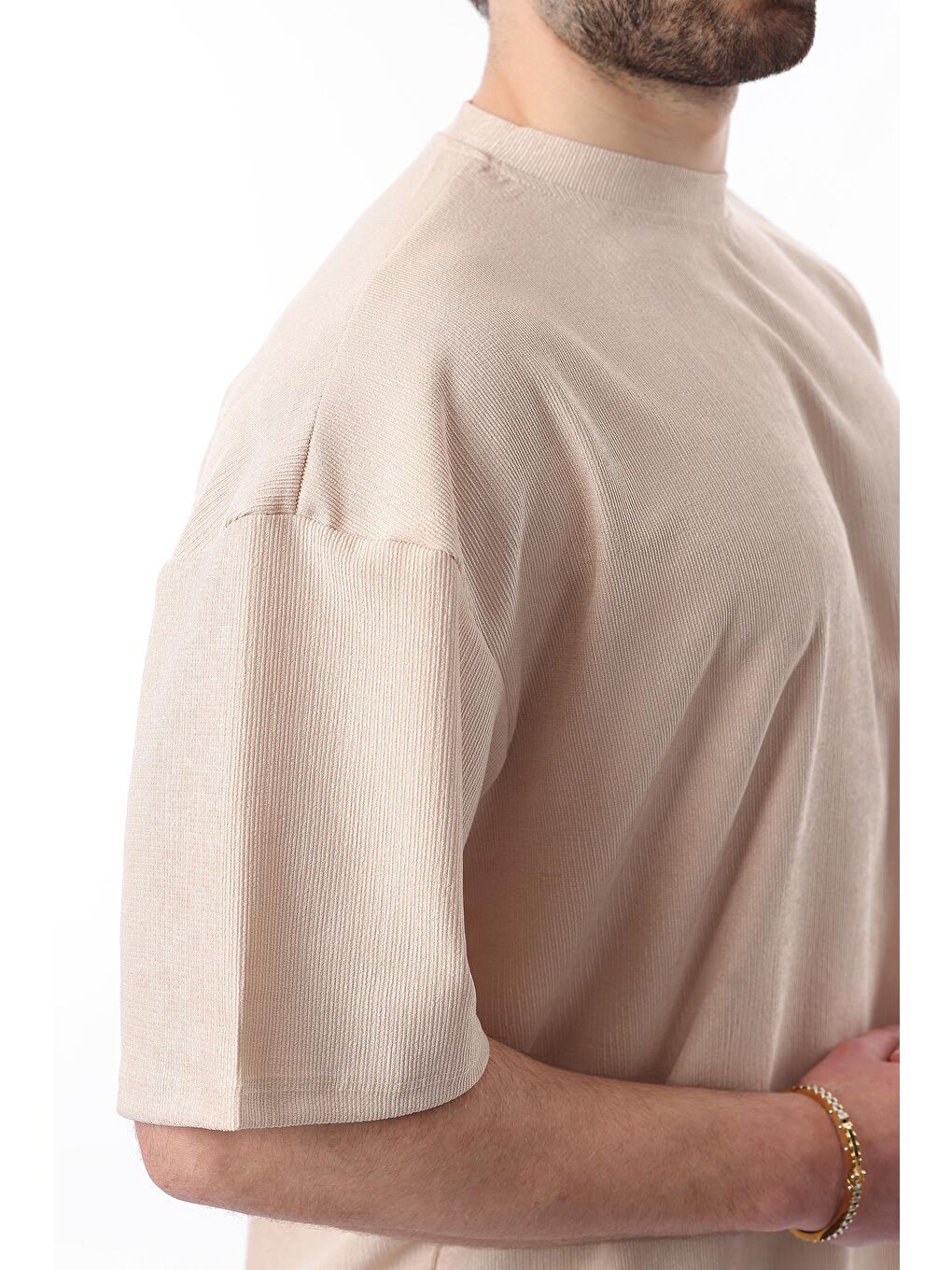 Bej Bisiklet Yaka Erkek Şort Takımı 5949-3