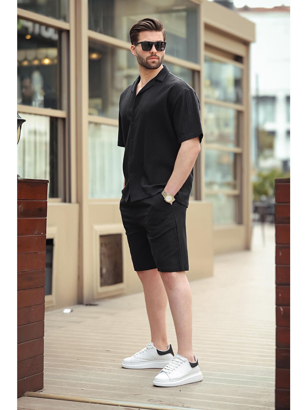 Siyah Basic Erkek Şort %100 Pamuk Takımı 6729-2