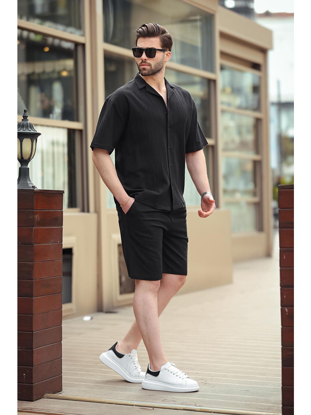 Siyah Basic Erkek Şort %100 Pamuk Takımı 6729-3