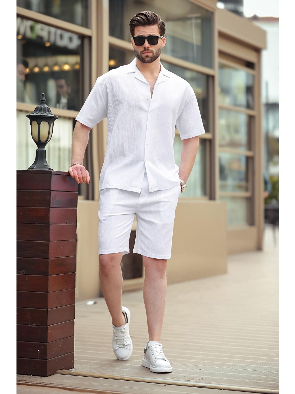 Beyaz Basic Erkek Şort %100 Pamuk Takımı 6729-1