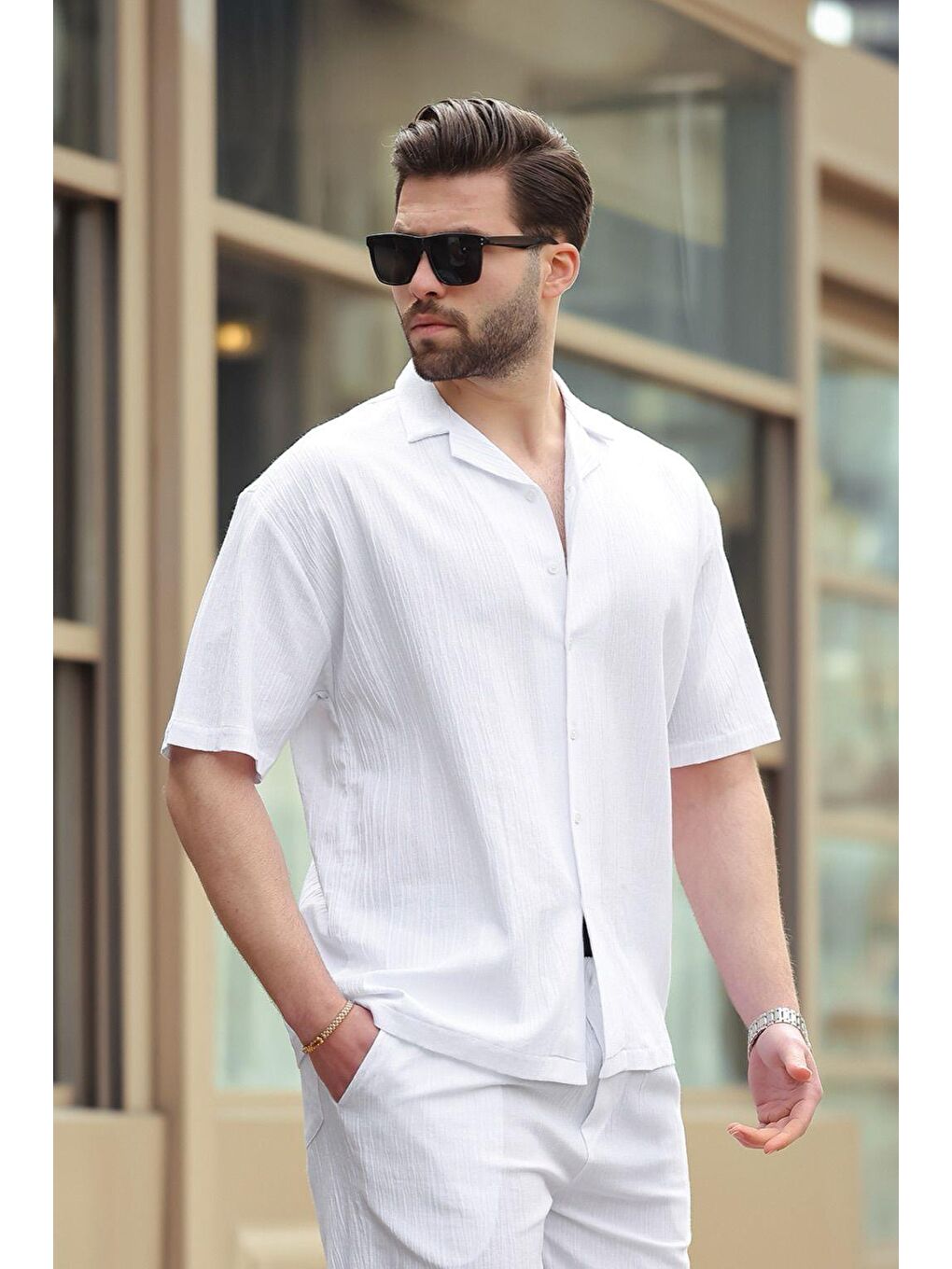 Beyaz Basic Erkek Şort %100 Pamuk Takımı 6729-2