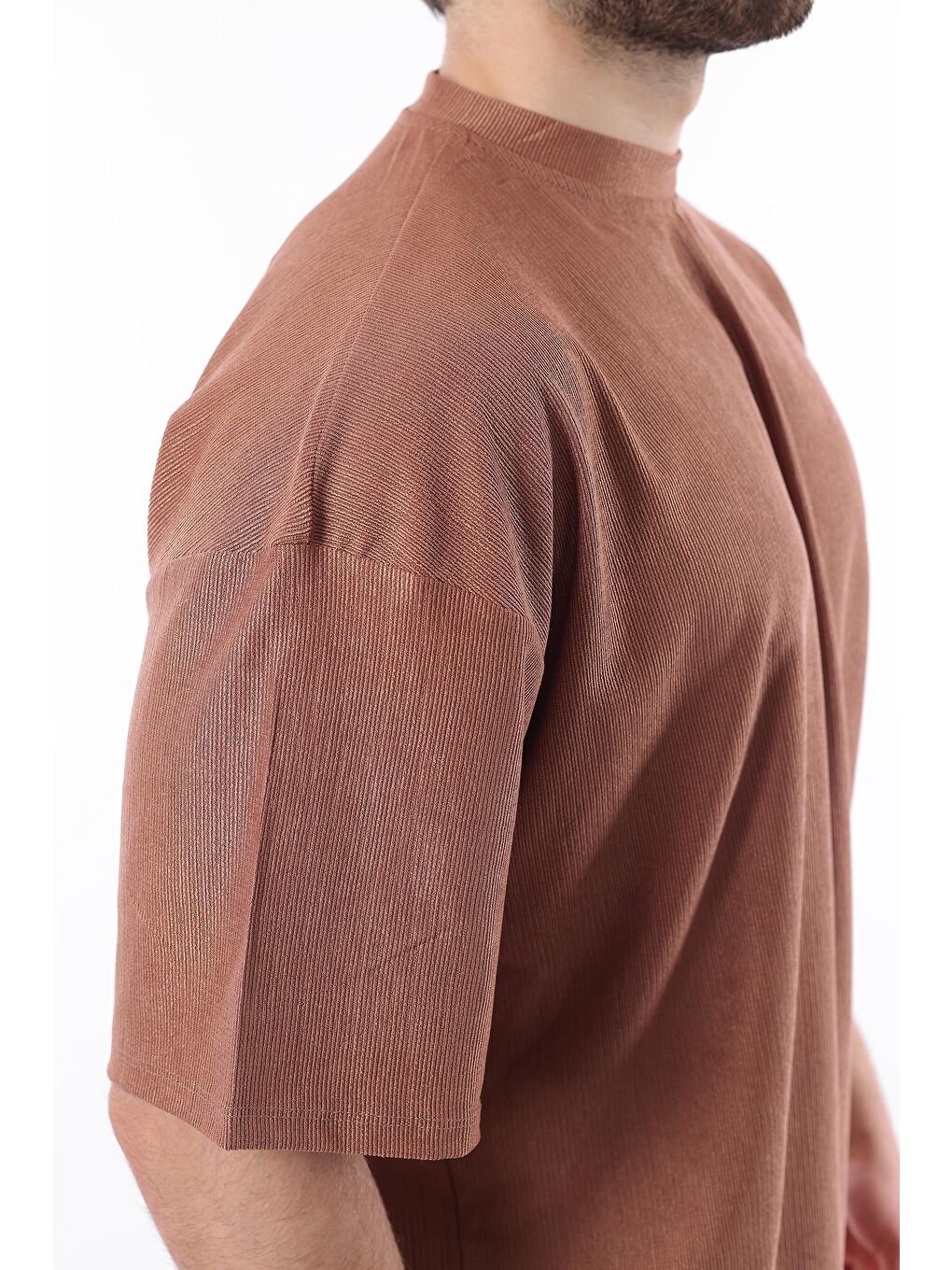 Pembe Gül Kurusu Bisiklet Yaka Erkek Şort Takımı 5949-5