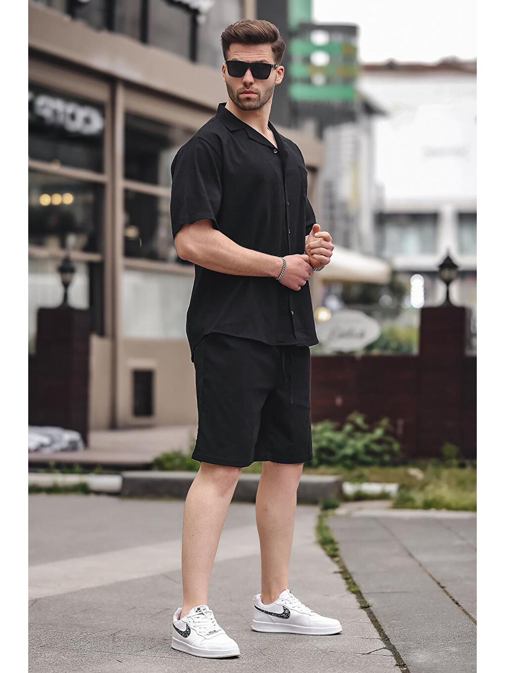 Erkek Siyah Basic Oversize Gömlek Takımı 5588-2