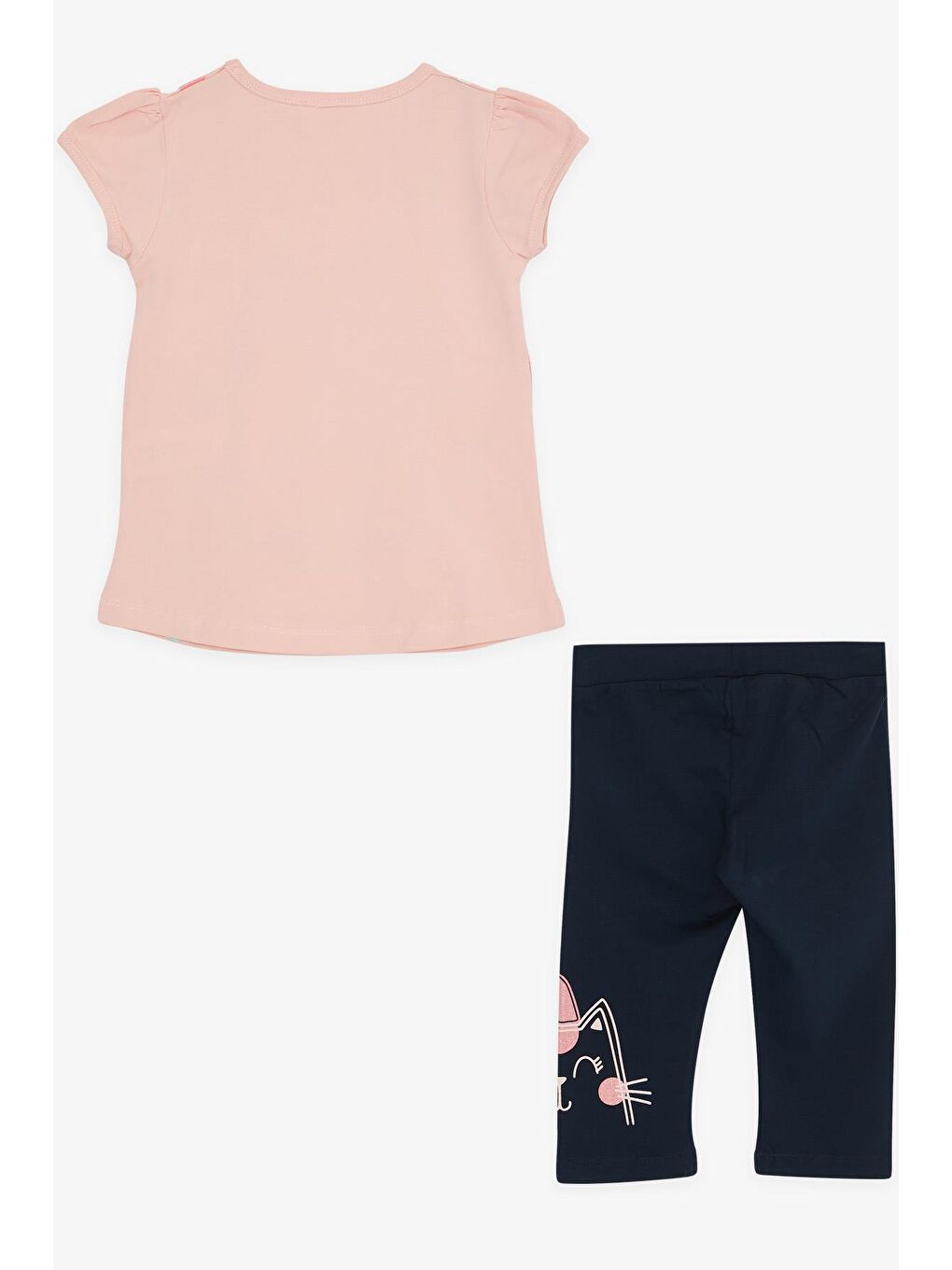 Pembe Kız Bebek Kapri Taytlı Takım Simli Kedicik Baskılı Somon (1.5 Yaş)-4