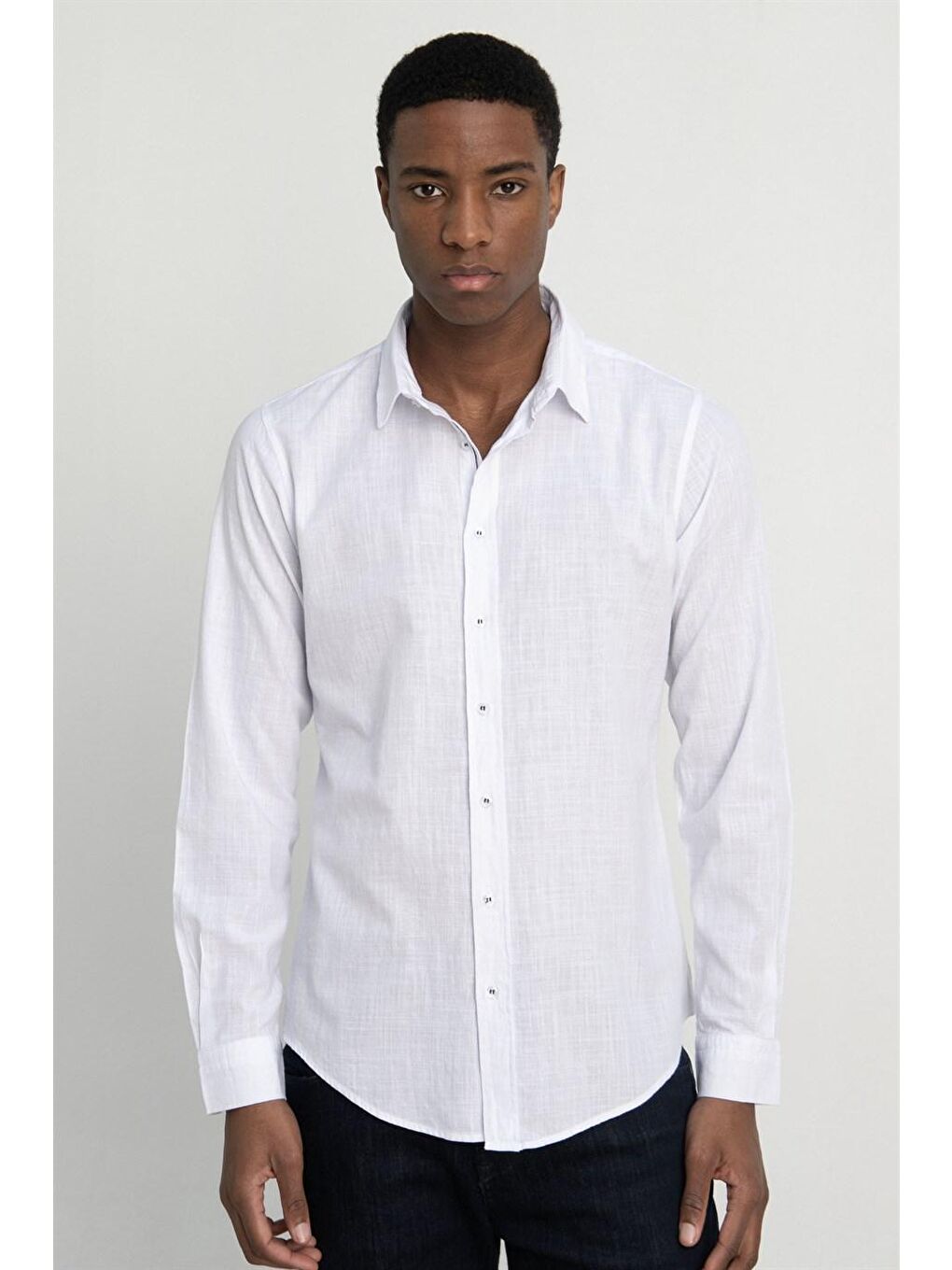 Beyaz Slim Fit Uzun Kollu Kırya Gömlek - TUDORS-1