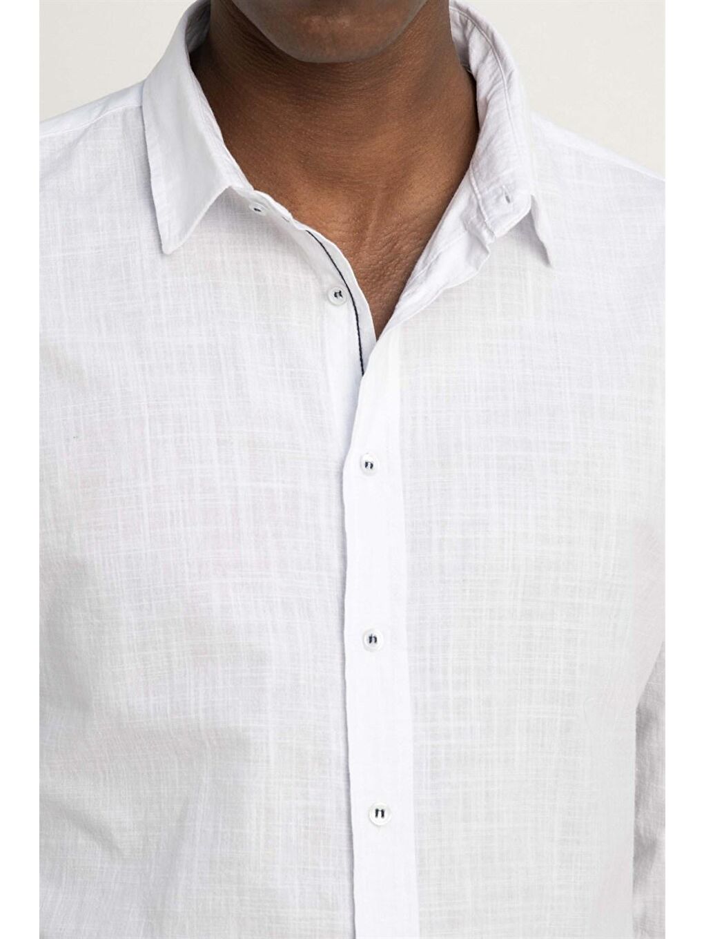 Beyaz Slim Fit Uzun Kollu Kırya Gömlek - TUDORS-2