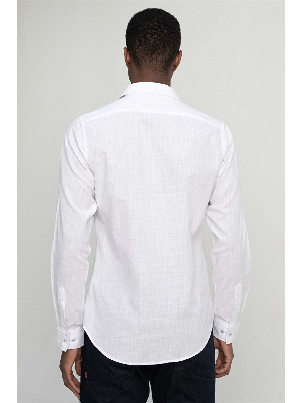 Beyaz Slim Fit Uzun Kollu Kırya Gömlek - TUDORS-3