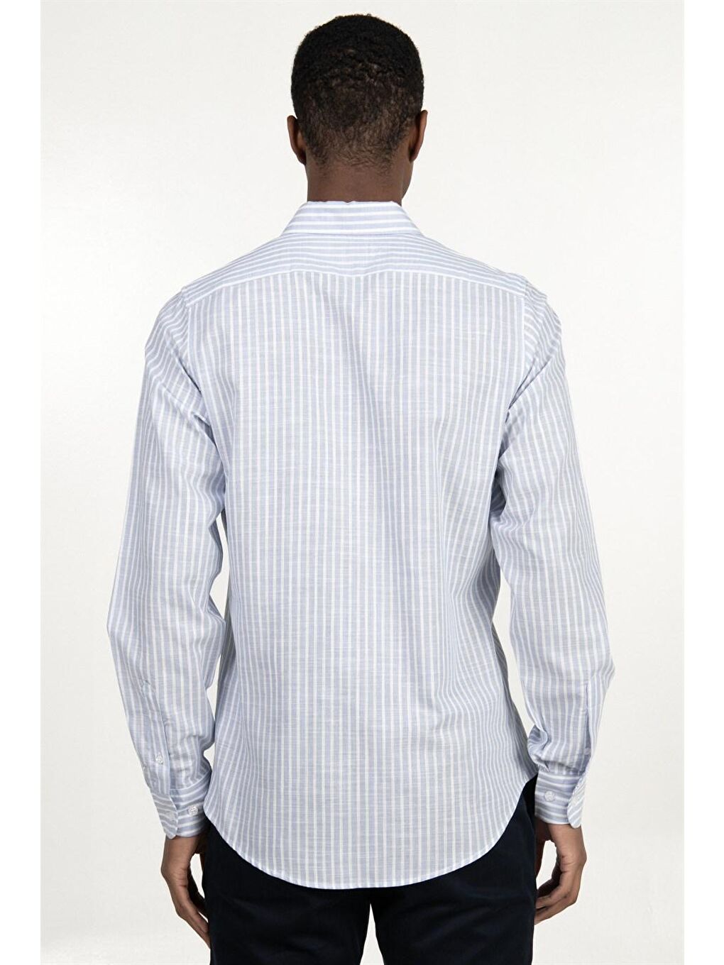 Mavi Slim Fit Uzun Kol Şeritli Keten Genco Gömlek - TUDORS-3