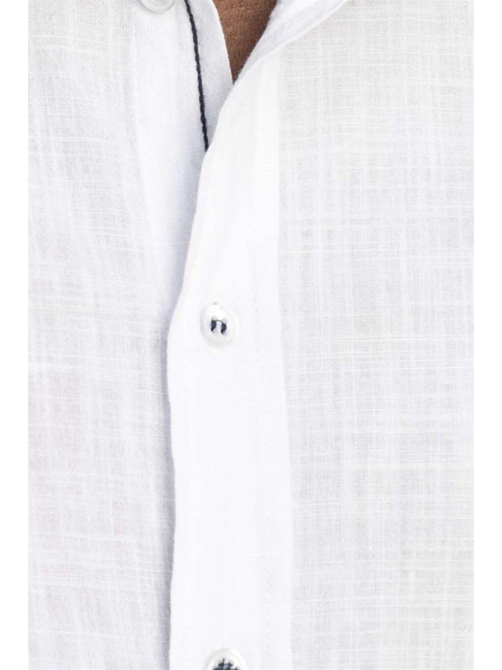 Beyaz Slim Fit Uzun Kollu Kırya Gömlek - TUDORS-4