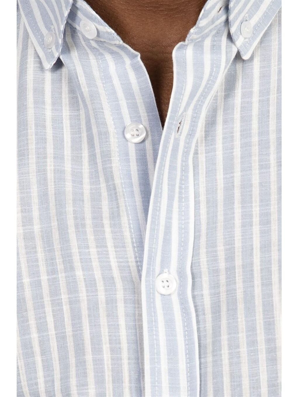 Mavi Slim Fit Uzun Kol Şeritli Keten Genco Gömlek - TUDORS-4