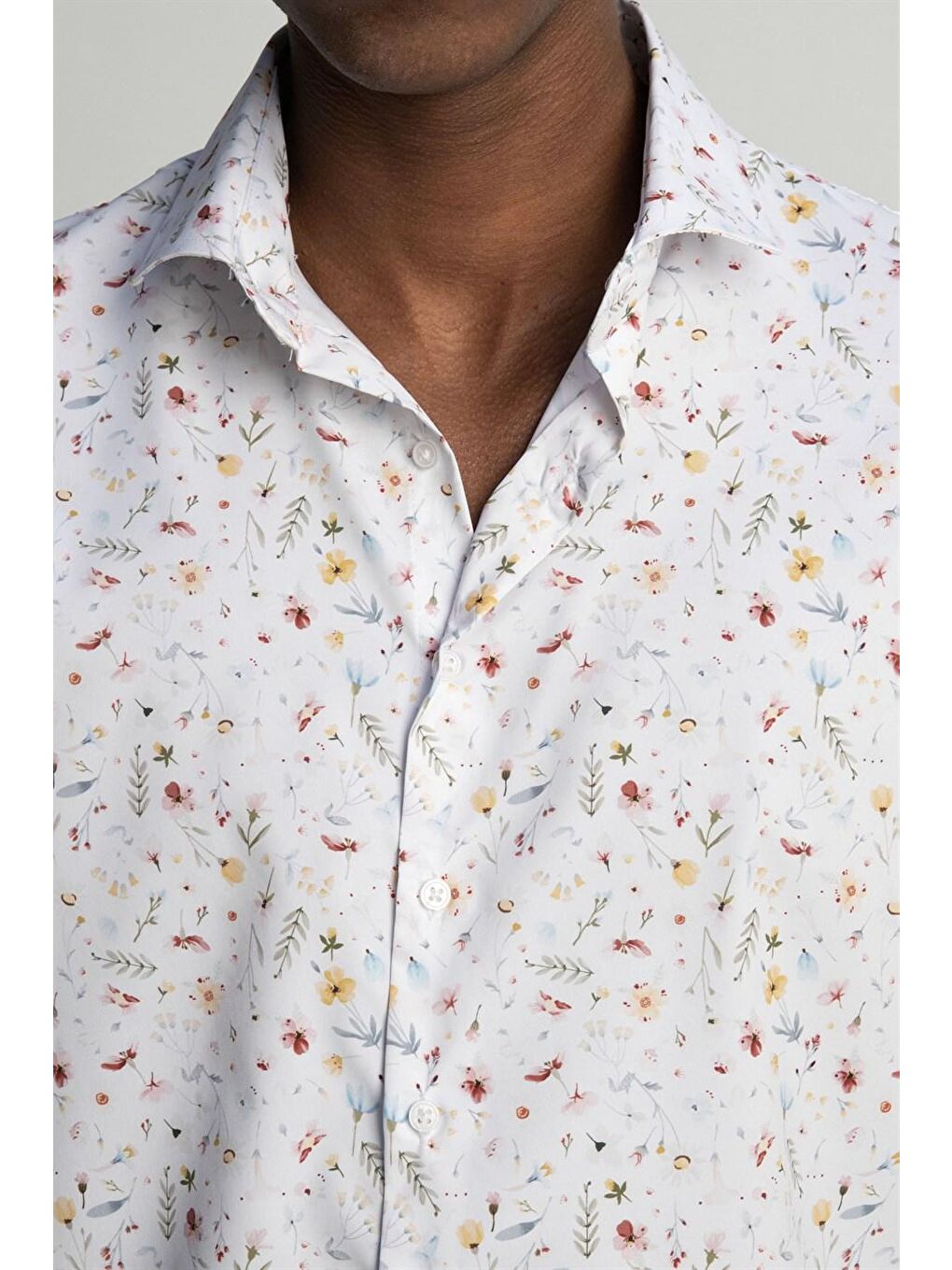 Siyah Slim Fit Dar Kesim Uzun Kollu Elastanlı Baskılı Yüksek Yaka Erkek Gömlek - TUDORS-2