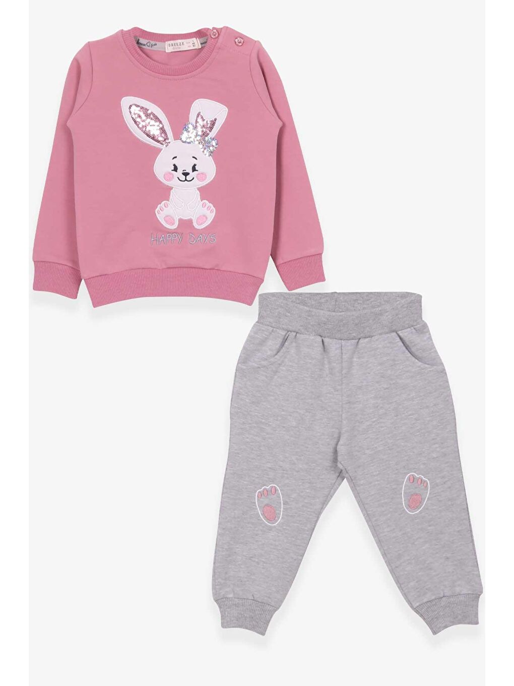 Pembe Kız Bebek Eşofman Takımı Tavşan Nakışlı Gülkurusu (1 Yaş)