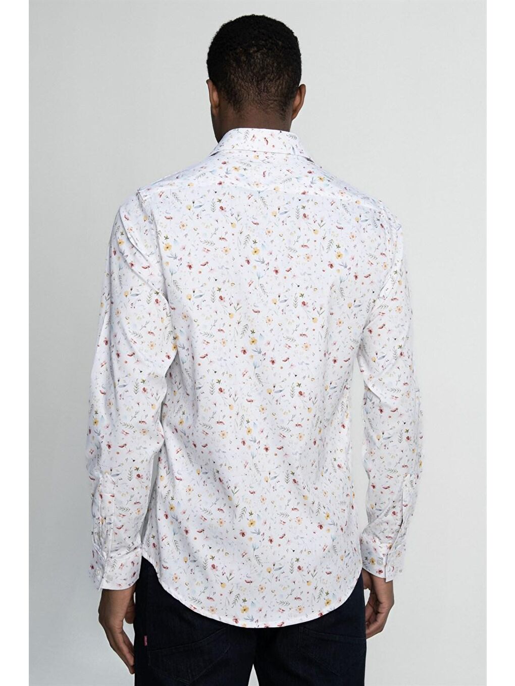 Siyah Slim Fit Dar Kesim Uzun Kollu Elastanlı Baskılı Yüksek Yaka Erkek Gömlek - TUDORS-3