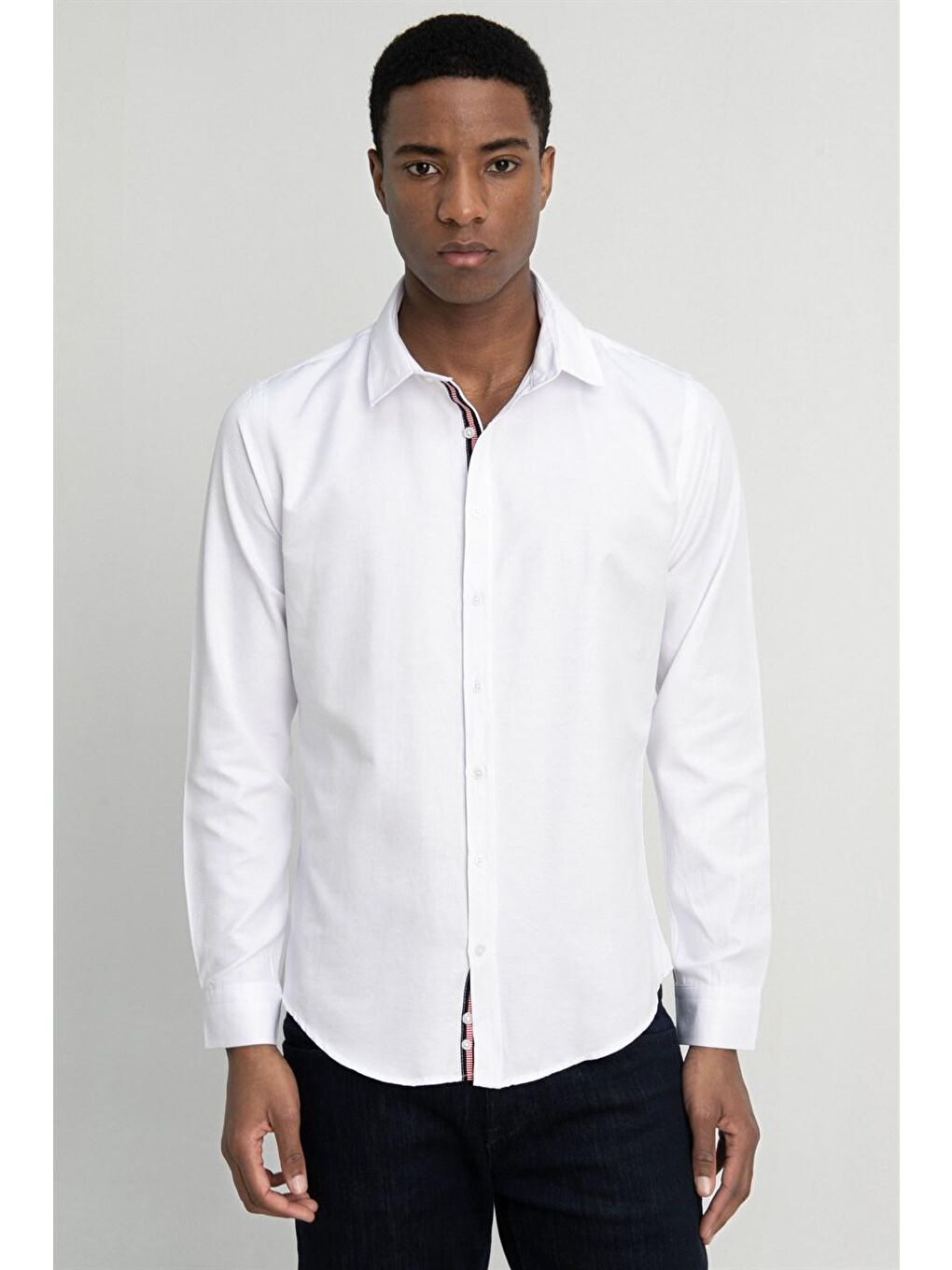 Beyaz Slim Fit Uzun Kol Oxford Doku Biyeli Erkek Gömlek-1