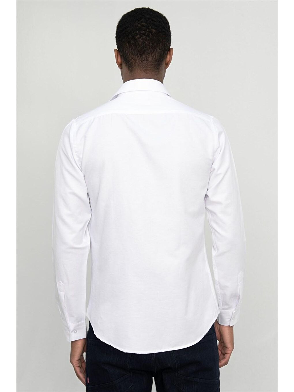 Beyaz Slim Fit Uzun Kol Oxford Doku Biyeli Erkek Gömlek-3