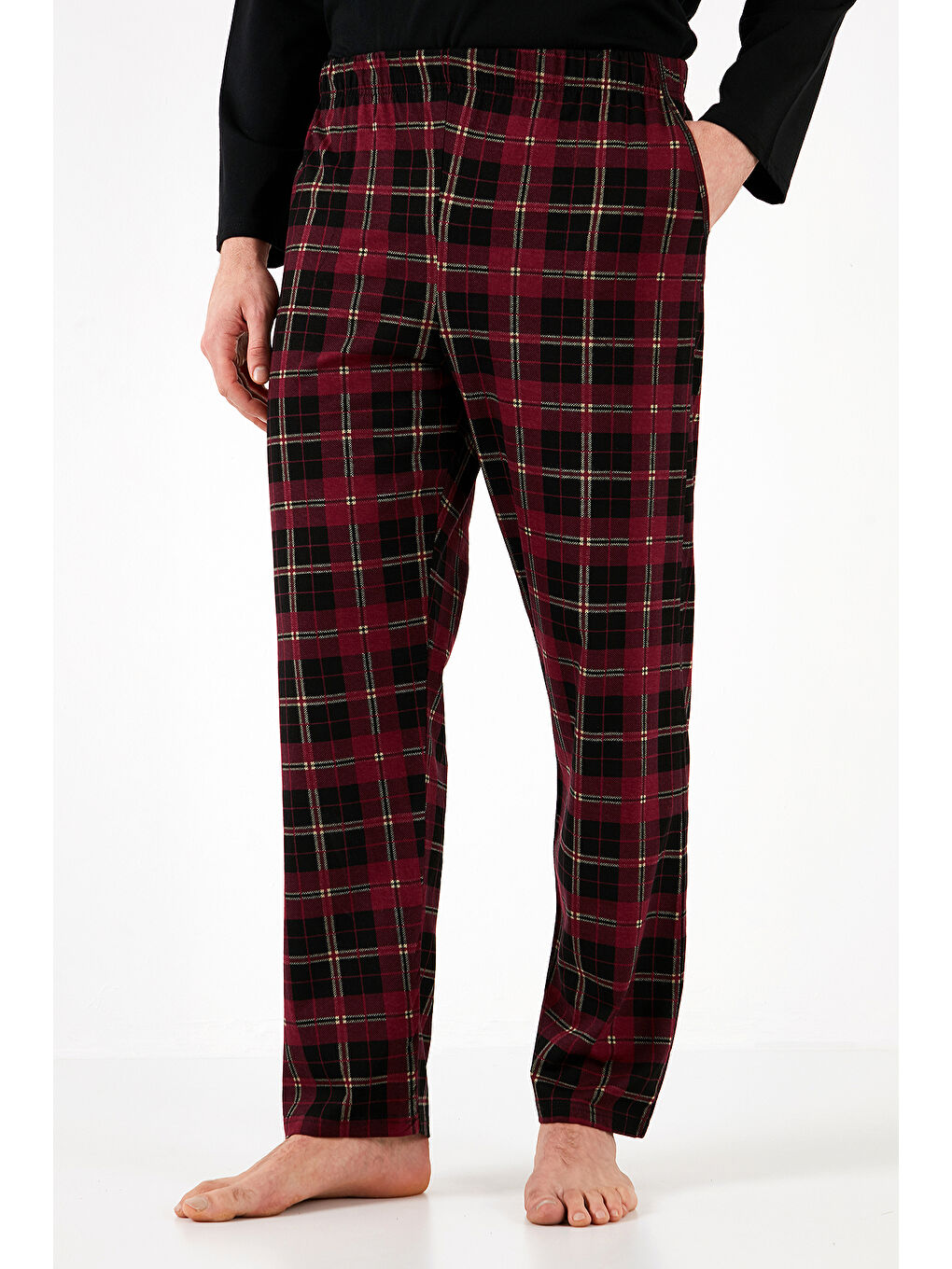 Siyah Ekoseli Cepli Beli Lastikli %100 Pamuk Regular Fit Erkek Pijama Takımı 6572001-3