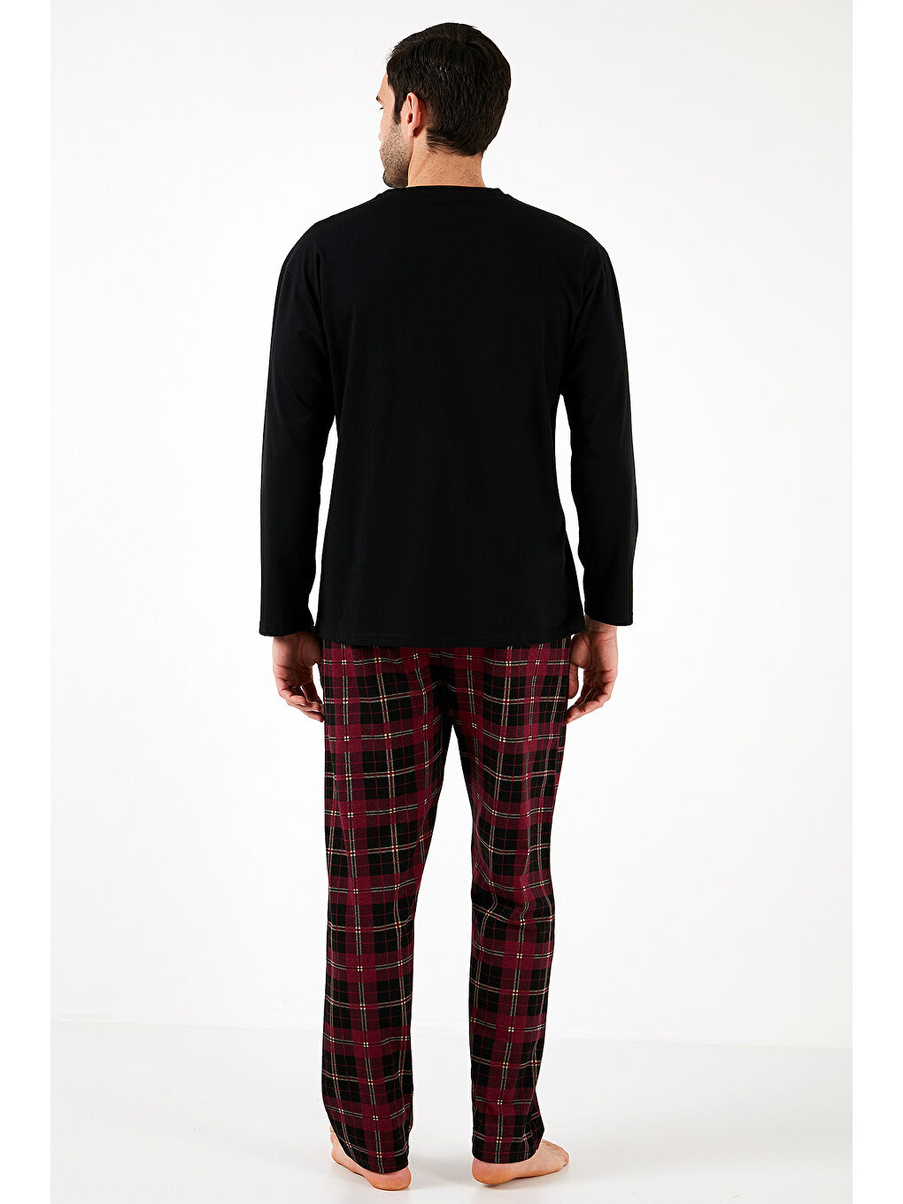 Siyah Ekoseli Cepli Beli Lastikli %100 Pamuk Regular Fit Erkek Pijama Takımı 6572001-6